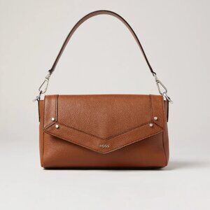 BOSS Ivy Shoulder Bag Brown Pebbled Leather Envelope Flap EUC